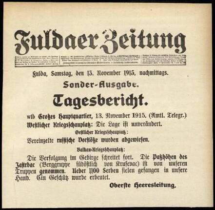 Ausgabe vom Samstag, den 13. November 1915.