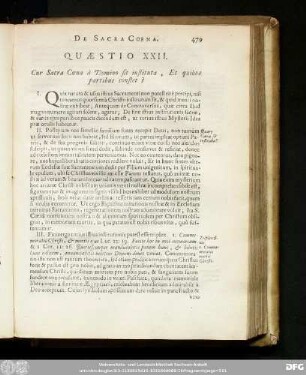 Quaestio XXII. Cur Sacra Coena à Domino sit instituta, Et quibus partibus constet?