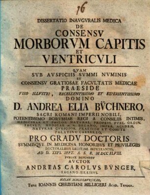 Diss. inaug. med. de consensu morborum capitis et ventriculi