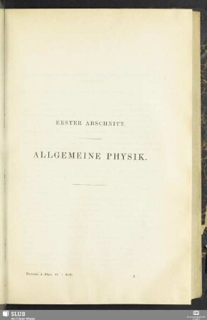 Erster Abschnitt. Allgemeine Physik