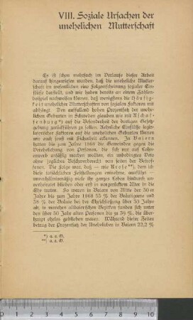 VIII. Soziale Ursachen der unehelichen Mutterschaft