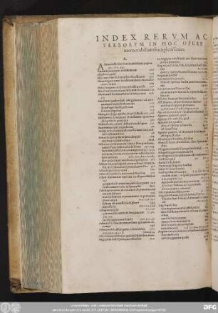 Index Rerum Ac Verborum In Hoc Opere memorabilium locupletissimus.