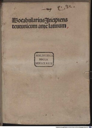 Vocabularius incipiens teutonicum ante latinum