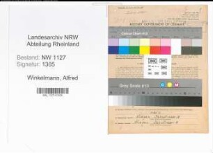 Entnazifizierung Alfred Winkelmann , geb. 20.01.1901 (Heizer)