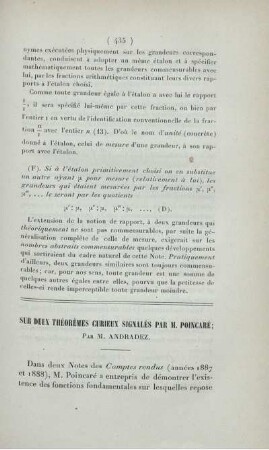 Sur deux théorèmes curieux signalés par M. Poincaré.