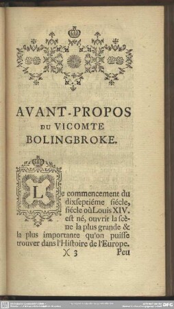 Avant-Propos Du Vicomte Bolingbroke