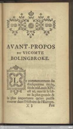 Avant-Propos Du Vicomte Bolingbroke