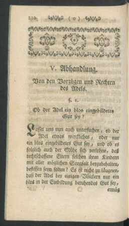 V. Abhandlung. Von den Vorzügen und Rechten des Adels
