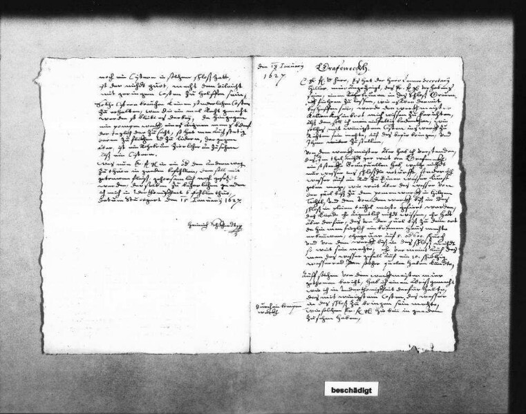 Entwurf für ein Schreiben an den Herzog zum Kostenvoranschlag von Kilian Kesenbrot für den Bau einer "Wasserkunst", Bedarf an Blei (für Teichel) könnte von Pfalzgraf (Georg) Gustav (von der Pfalz-Veldenz) gedeckt werden, Gegenvorschlag Schickhardts, eine Zisterne anzulegen, mit den Beispielen Ferrara, Macerata und Festung Hohentwiel, Verweis auf einen (nicht überlieferten) Plan ("abriß") zur Zisterne und Erklärung der darauf befindlichen Buchstaben (Folio Doppelblatt)