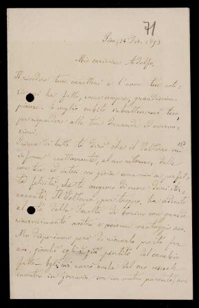 Nr. 46: Brief von Luigi Bianchi an Adolf Hurwitz, Pisa, 24.12.1893