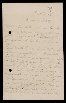 Nr. 46: Brief von Luigi Bianchi an Adolf Hurwitz, Pisa, 24.12.1893