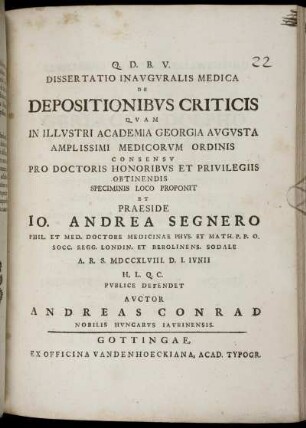 Dissertatio Inauguralis Medica De Depositionibus Criticis