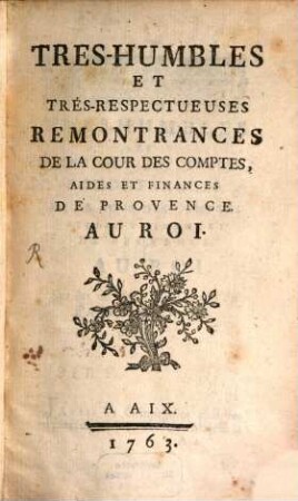 Tres-humble remontrances de la cour des comptes