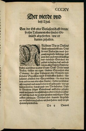 CCCXV-CCCXC, Der vierdt und letst Theil. Von Erbschaft ohne Testament.