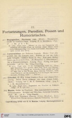 III. Fortsetzungen, Parodien, Possen und Humoristisches (Nr. 391 - 403)