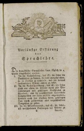 Vorläufige Erklärung der Sprachlehre.