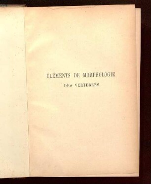 Éléments de morphologie des vertébrés