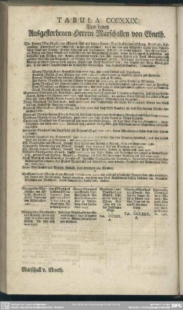 Tabula CCCXXIX. Von denen Ausgestorbenen Herren Marschallen von Ebneth