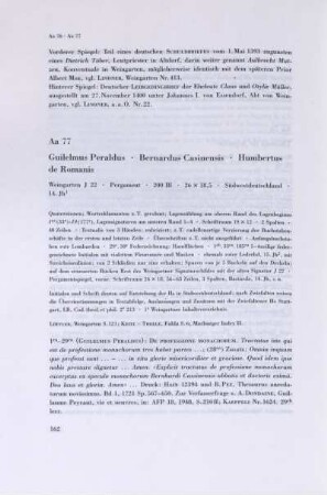 Aa 77. Guilelmus Peraldus, Bernardus Casinensis, Humbertus de Romanis