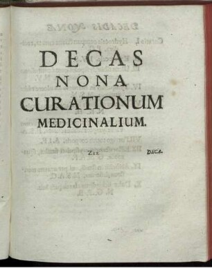 Decas Nona Curationum Medicinalium.