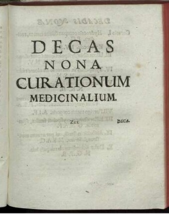 Decas Nona Curationum Medicinalium.