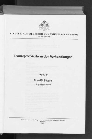 Wahlper. 11.1983/87, Bd. 5: Plenarprotokoll // Bürgerschaft der Freien und Hansestadt Hamburg