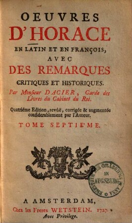 Oeuvres d'Horace : en latin et en français, 7