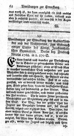 Vorübungen zur Erweckung der Aufmerksamkeit und des Nachdenkens, zum Gebrauch einiger Classen des Königl. Joachimthalischen Gymnasium.
