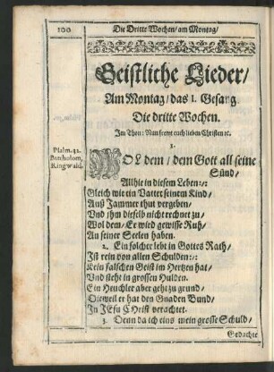 Geistliche Lieder ... Die dritte Wochen.