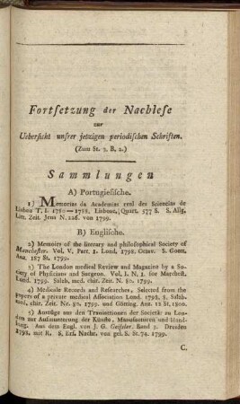 Fortsetzung der Nachlese zur Uebersicht unsrer jetzigen periodischen Schriften.