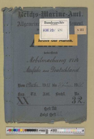 Mobilmachung 1914.- Ausfuhr aus Deutschland