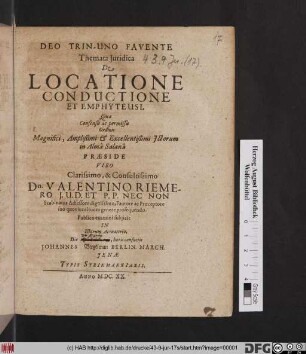 Themata Iuridica De Locatione Conductione Et Emphyteusi