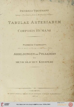 Tafeln: Friderici Tiedemanni Tabulae arteriarum corporis humani / Friederich Tiedemann's Abbildungen der Pulsadern des menschlichen Koerpers