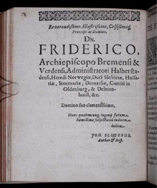 Widmung an Fridericus, Archiepiscopus Bremensis & Verdensis