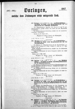 Anlage: (287-304), Vorlagen, welche den Zeitungen nicht mitgeteilt sind, 19, Mai 1917