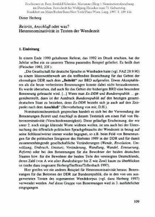 Beitritt, Anschluß oder was? Heteronominativität in Texten der Wendezeit