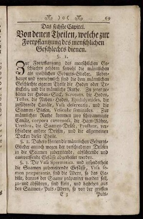 Das sechste Capitel. Von denen Theilen, welche zur Fortpflantzung des menschlichen Geschlechts dienen.