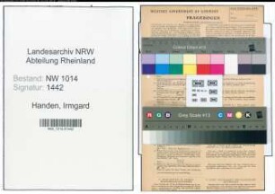 Entnazifizierung Irmgard Handen , geb. 16.05.1909 ()