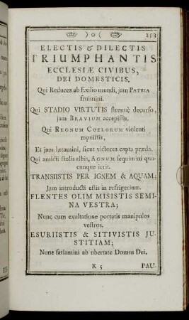 Electis & Dilectis Triumphantis Ecclesiæ Civibus, Dei Domesticis ...