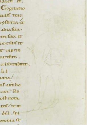 Bernward-Bibel — Schriftseite mit Zeichnung eines Jünglings, Folio fol. 304r