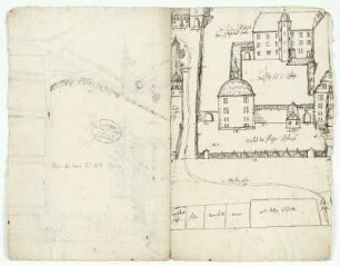 Eschwege, Landgrafenschloss von Osten (recto), Landgrafenschloss mit Rennplatz und Lustgarten von Norden (verso)