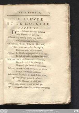Le Liévre Et Le Moineau. Fable IX.