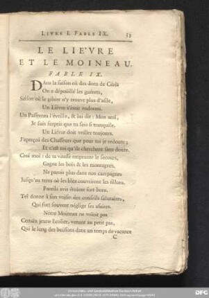 Le Liévre Et Le Moineau. Fable IX.