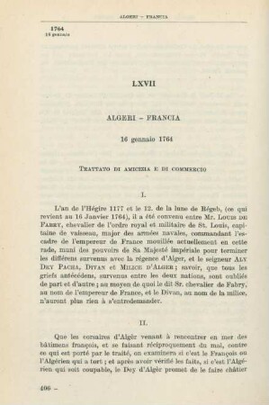 LXVII Algeri - Francia 16 gennaio 1764
