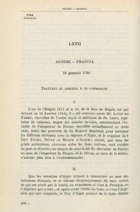LXVII Algeri - Francia 16 gennaio 1764