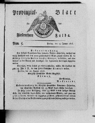 Num. 5., Ausgabe vom 19. Januar 1816