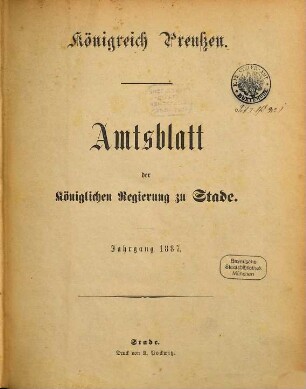Amtsblatt für den Regierungsbezirk Stade. 1887