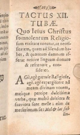 Tactus XII. Tubae. Quo Iesus Christus somonolentum Religiosum excitare conatur, ut necessitatem ...