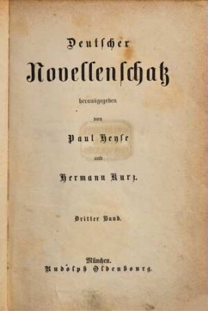 Deutscher Novellenschatz. 3 = 1. Serie, Bd. 3