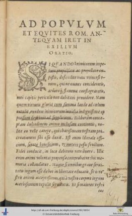 Ad Populum Et Equites Romanos Antequam Iret In Exilium Oratio